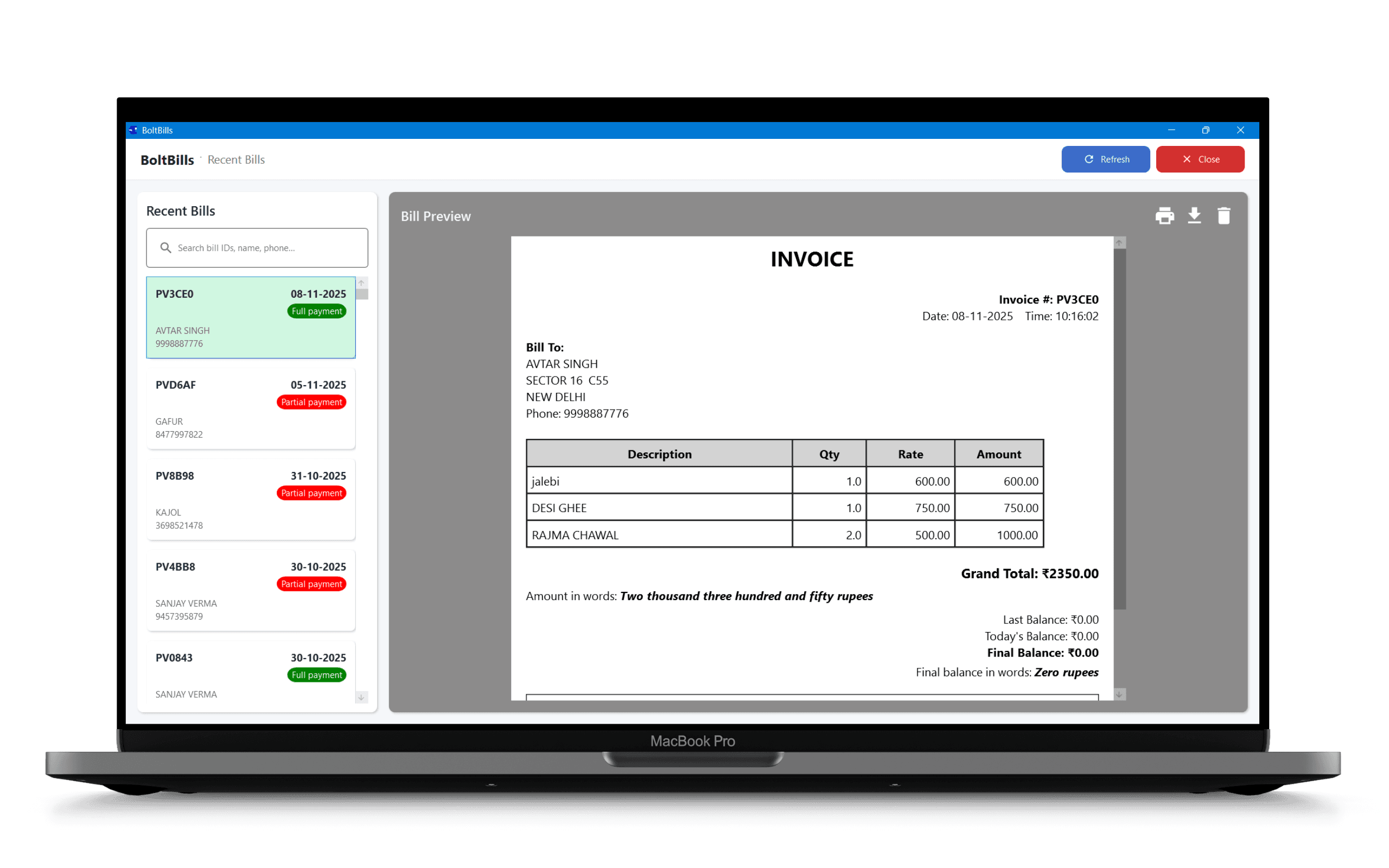 BoltBills app screenshot